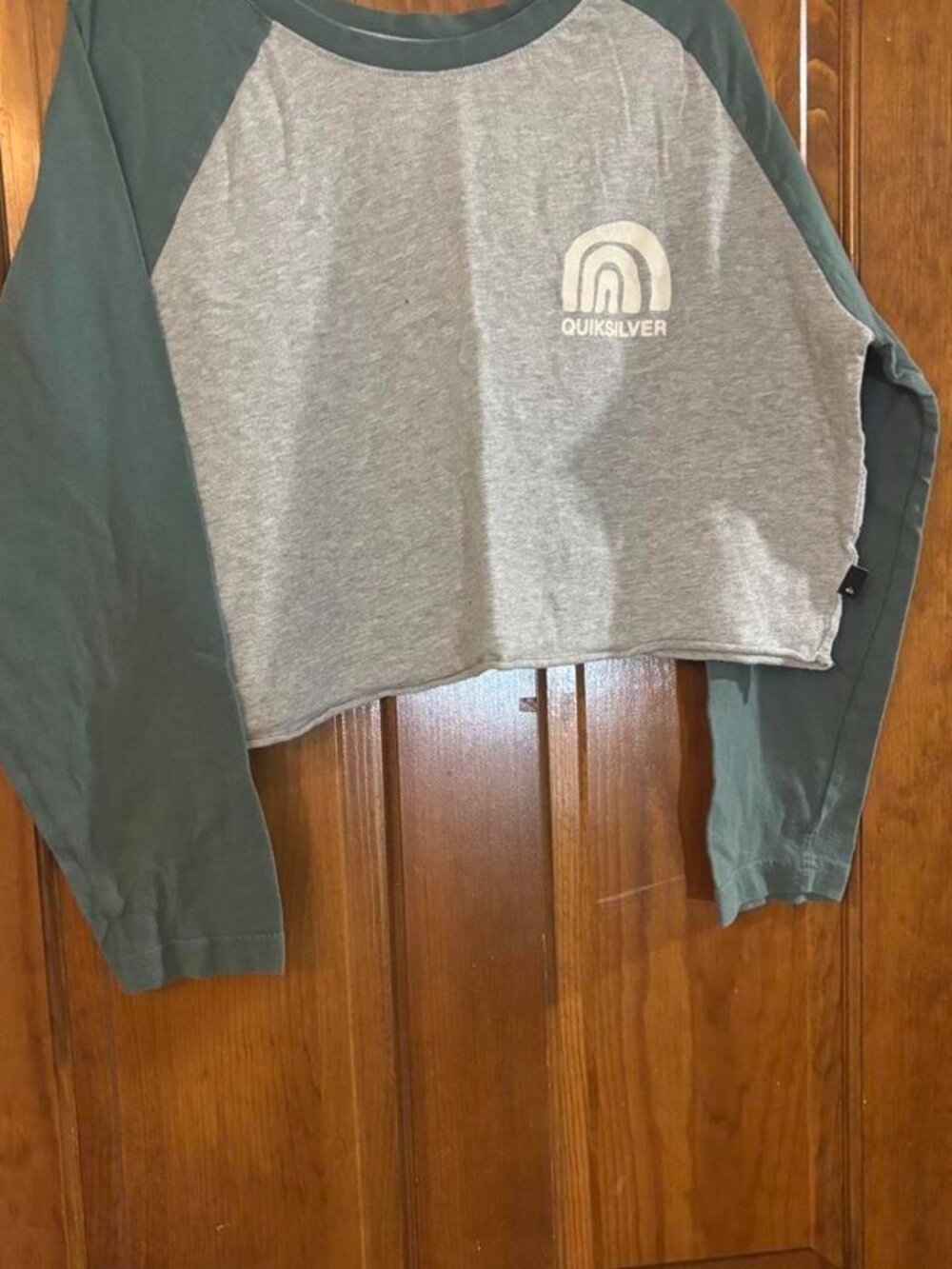 Crop tee Womens Gray Green Long Sleeve Quicksilver XL